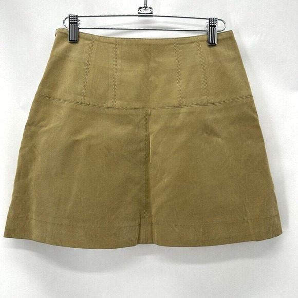 NWT Free People Modern Femme Vegan Leather Mini Skirt Size 4 Green Preppy Boho - Picture 2 of 10